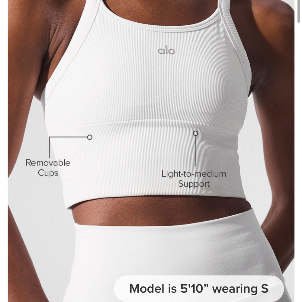 ALO Yoga White Ribbed High-Neck Sports Bra
